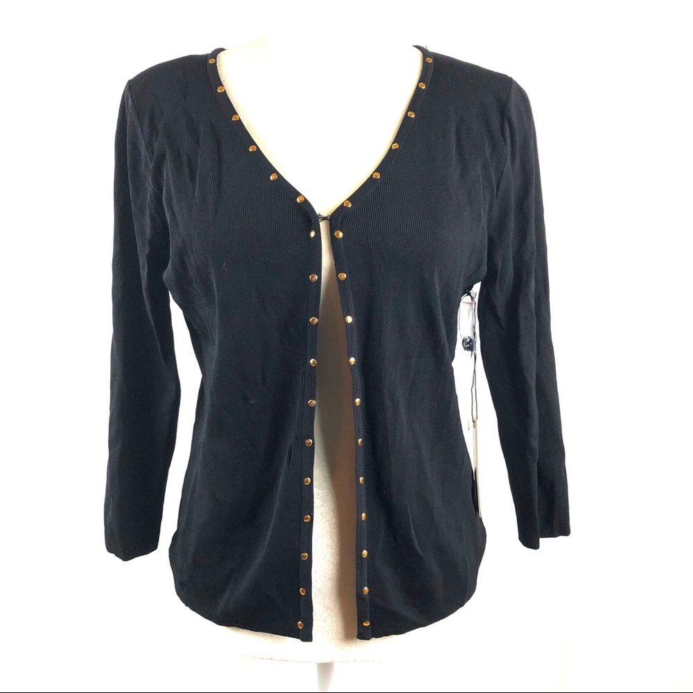 Hannah Jones Black Stud Trim Cardigan Sweater